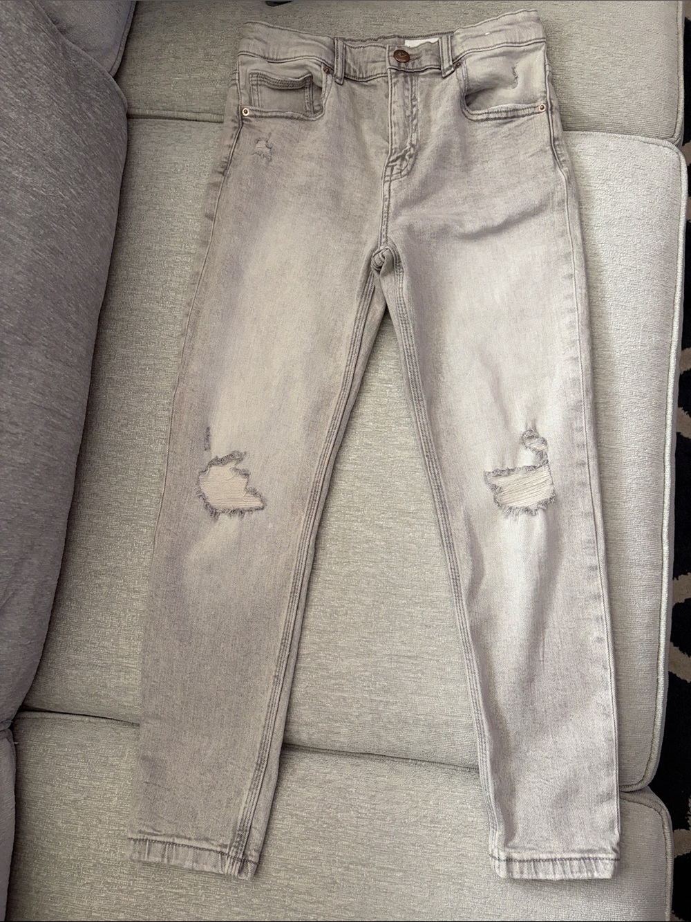 Boys Grey Distressed Skinny Jeans